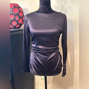 EUC Ann Klein Silk Blend Long Sleeve Black Side Zip Blouse - Size 6P